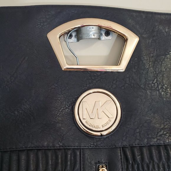 Michael Kors Large Black Fold over Purse gold LOGO hardware quilted body - Picture 10 of 11